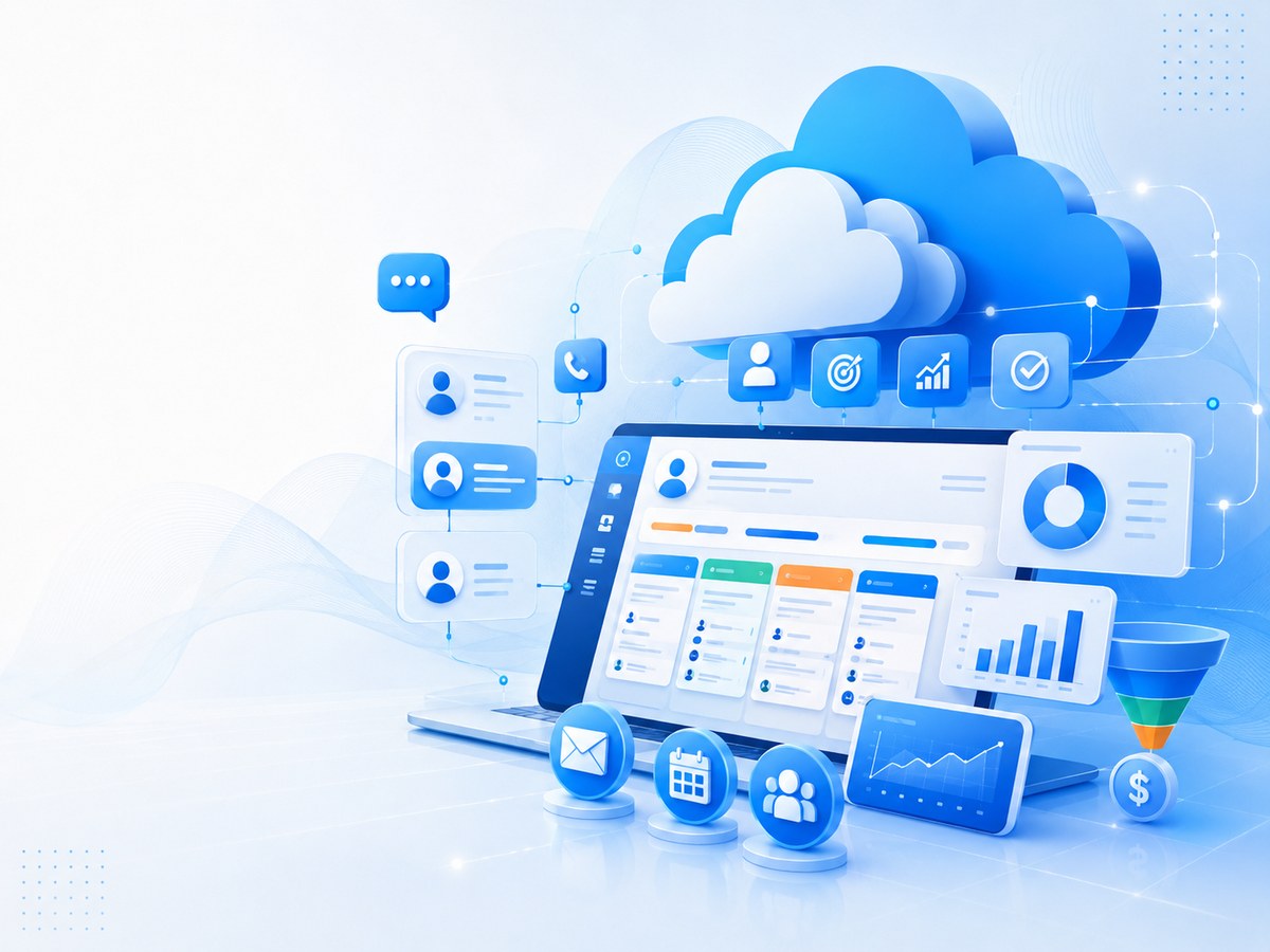 Cloud CRM cloud software illustration