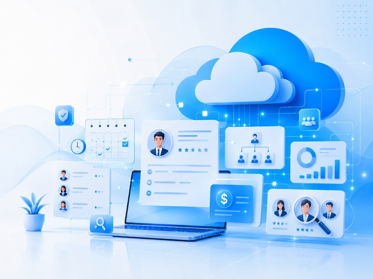 Cloud HRMS & Payroll cloud software illustration